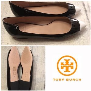 New Tory Burch Black & White Patent Leather Flats
